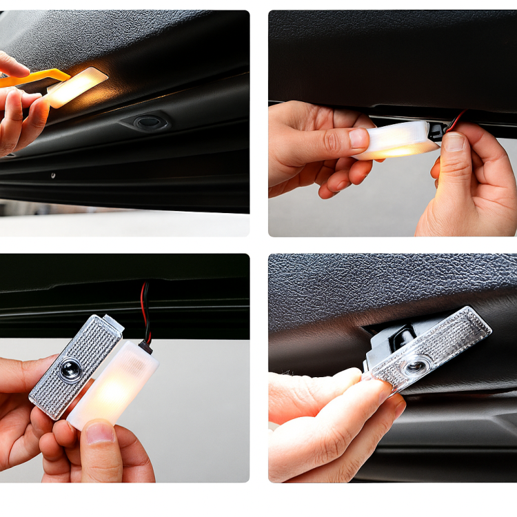 Instrukcja montażu projektora LED Mercedes - system Plug &amp; Play bez wiercenia.