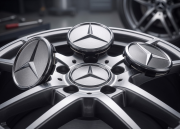 srebrne dekielki Mercedes-Benz zaślepki piasty koła detal