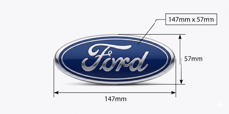 Wymiary rozmiar znaczek emblemat Ford 147mm miarka Focus Mondeo Kuga