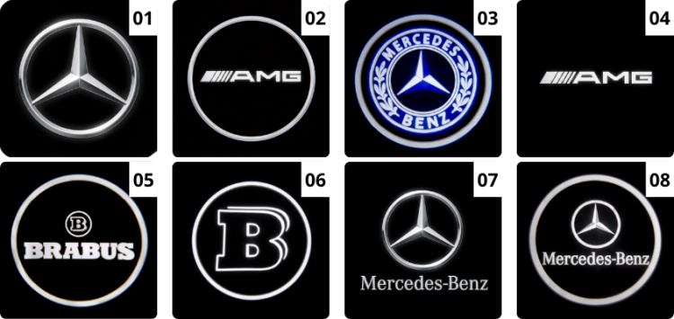 Efekt wyświetlania logo gwiazdy Mercedes-Benz na ziemi - projektor LED do drzwi.