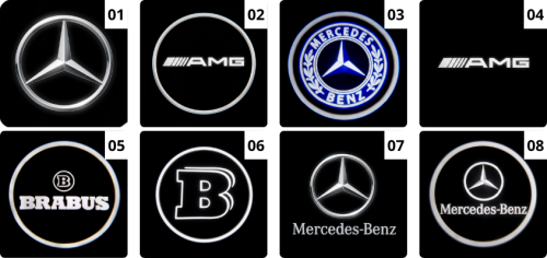 Efekt wyświetlania logo gwiazdy Mercedes-Benz na ziemi - projektor LED do drzwi.