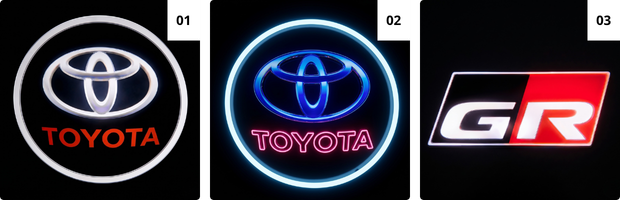 Warianty wzorów logo powitalnego do projektora LED Toyota